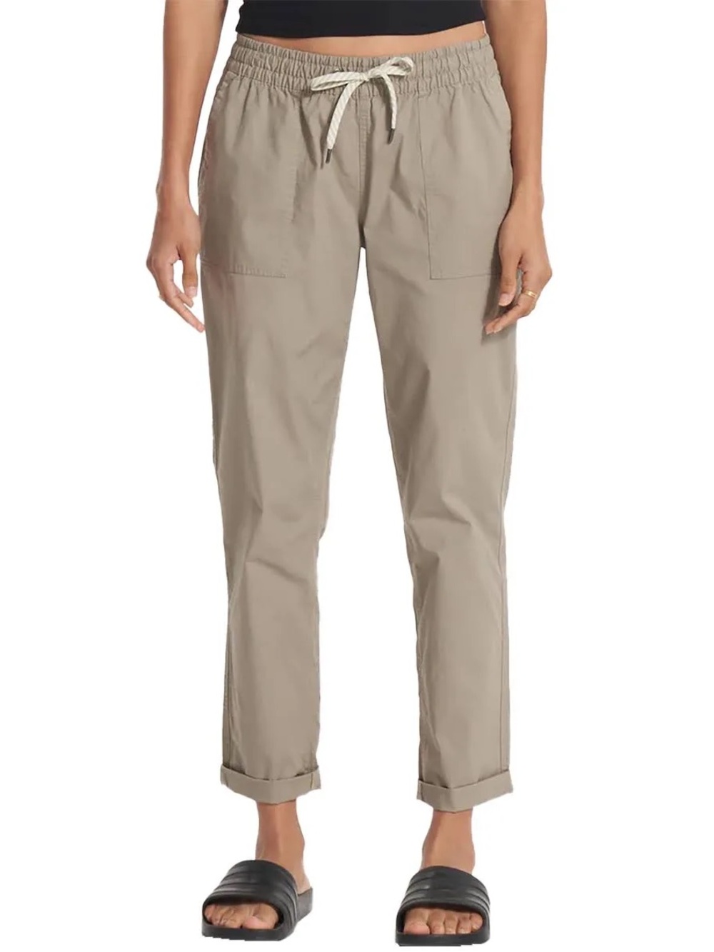 Vuori Women’s Organic Cotton Vintage Ripstop Ankle Pants Drawstrings in Gravel L